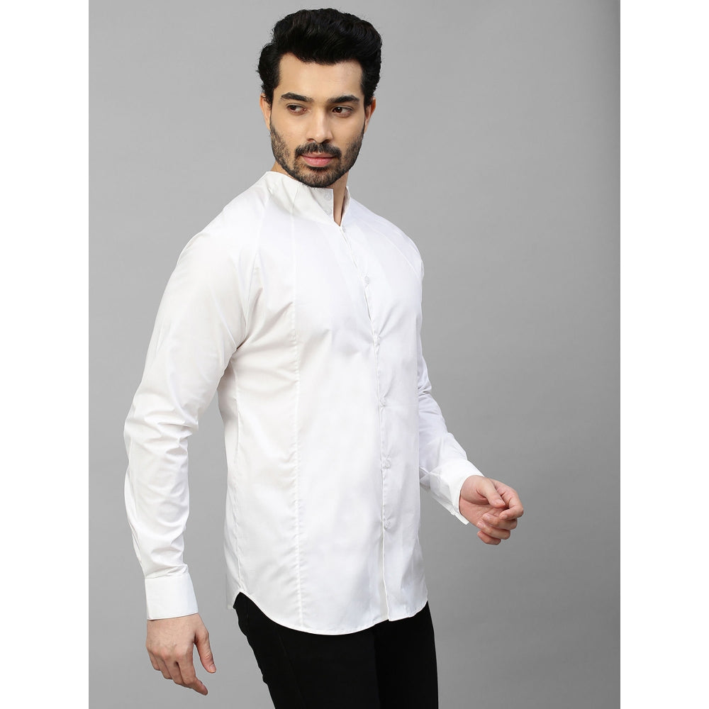 Echke White Linen High Neck Shirt