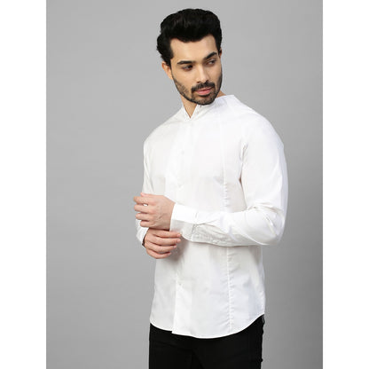Echke White Linen High Neck Shirt