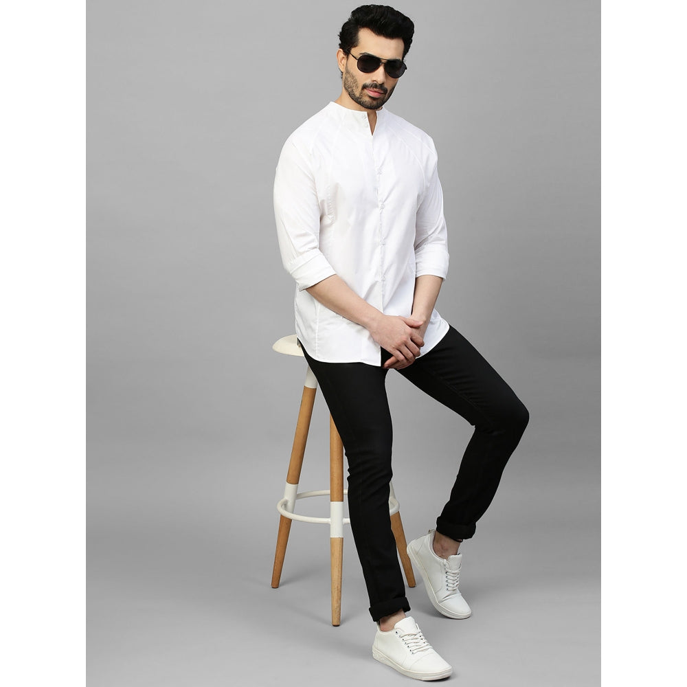Echke White Linen High Neck Shirt