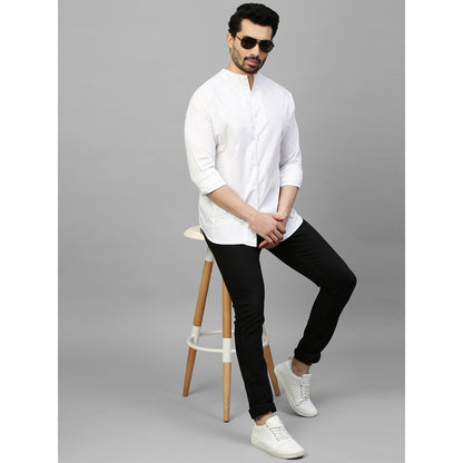 Echke White Linen High Neck Shirt
