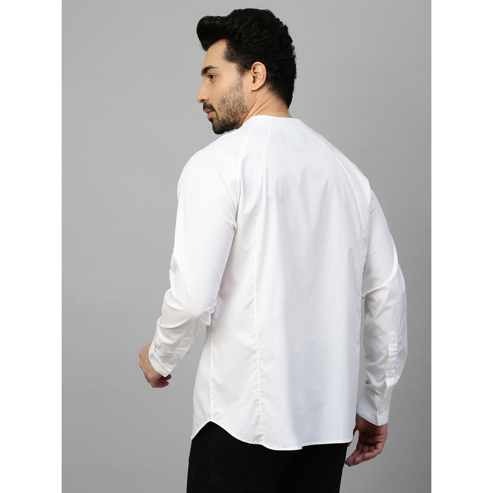 Echke White Linen High Neck Shirt