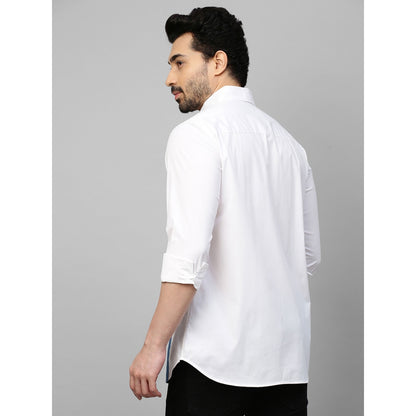 Echke White Shirt with Slate Blue Patch on One Side Slit Pocket Feature