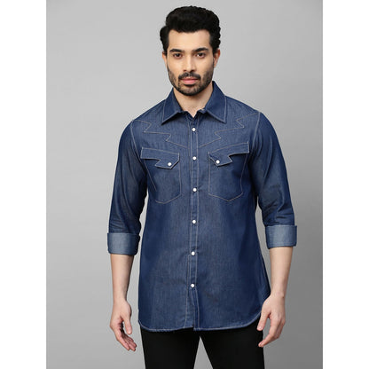 Echke Denim Shirt with White Stitching and Lightning Feature