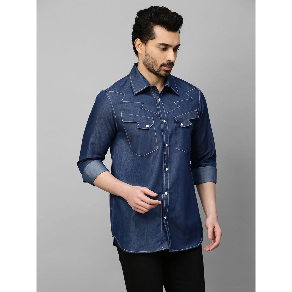 Echke Denim Shirt with White Stitching and Lightning Feature