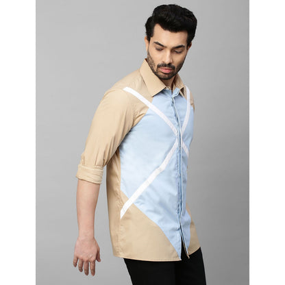 Echke Light Khaki Shirt with Light Blue and White Geometric Pattern