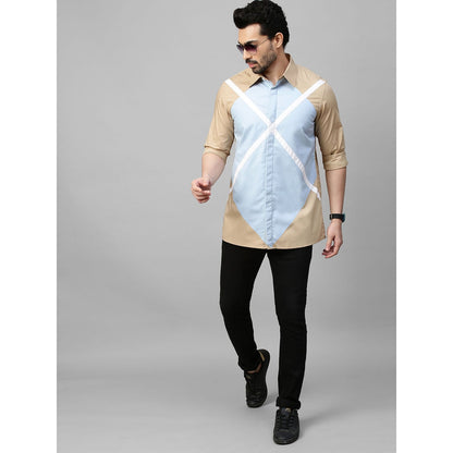 Echke Light Khaki Shirt with Light Blue and White Geometric Pattern