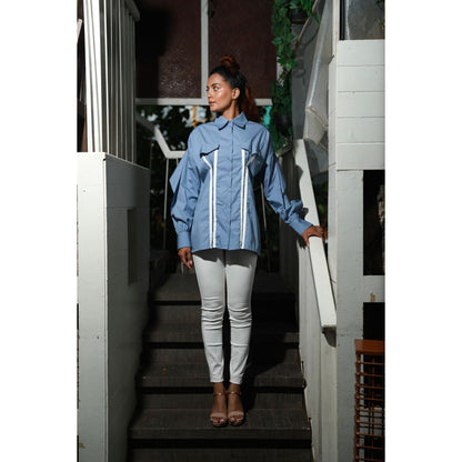 Echke Wide Collared Shirt with Hook and Eye Feature