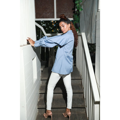 Echke Wide Collared Shirt with Hook and Eye Feature