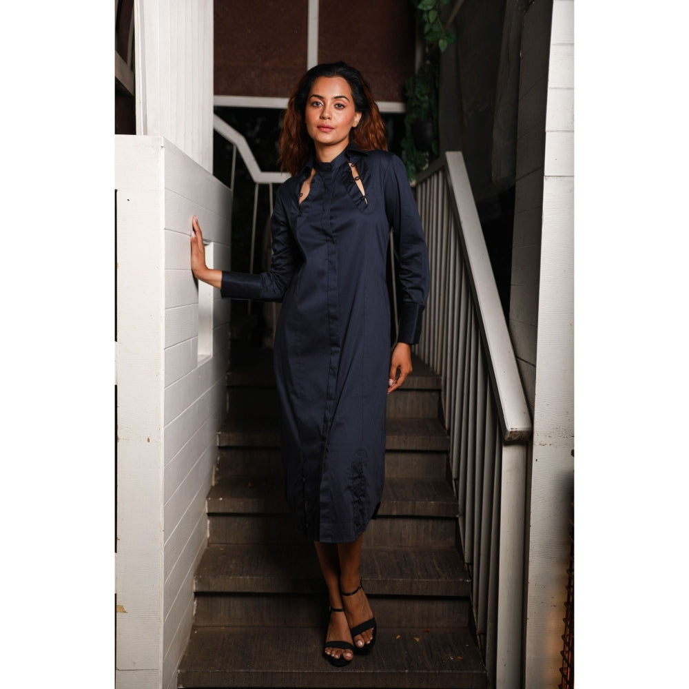 Echke Open Shoulder Collar Shirt Dress