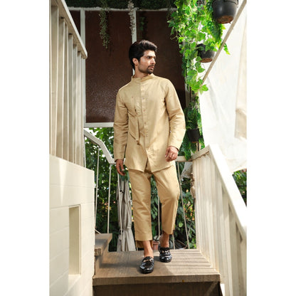 Echke Khaki High Open Collared Co-ord (Set of 2)