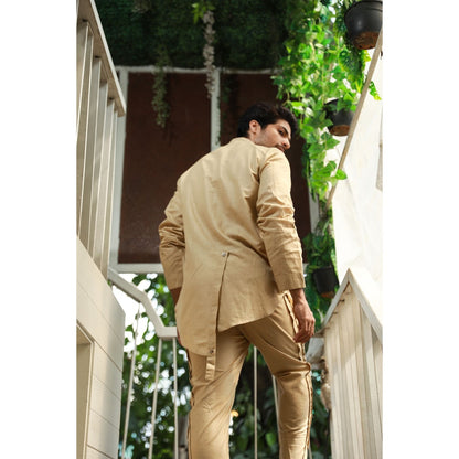 Echke Khaki High Open Collared Co-ord (Set of 2)