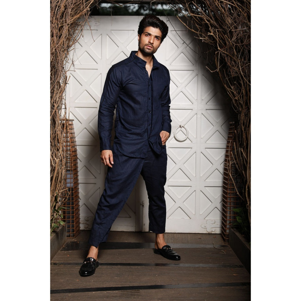 Echke Navy Blue Linen Co-ord (Set of 2)