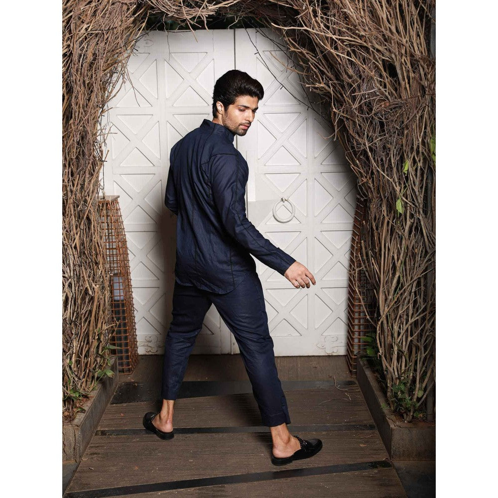 Echke Navy Blue Linen Co-ord (Set of 2)