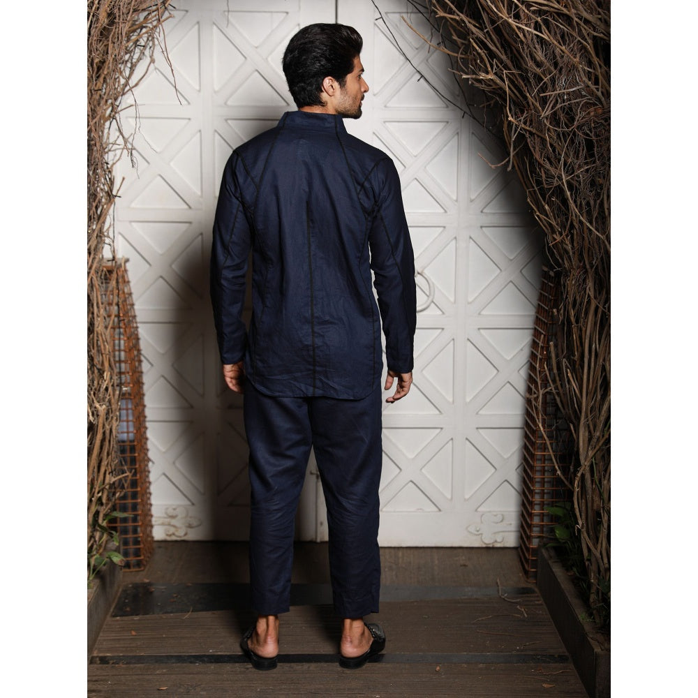 Echke Navy Blue Linen Co-ord (Set of 2)
