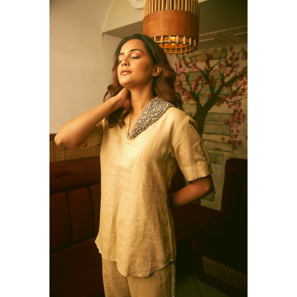 Echke Beige Embellished Co-Ord (Set of 2)