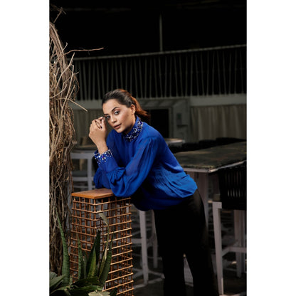 Echke Embellished Chinese High Neck Top