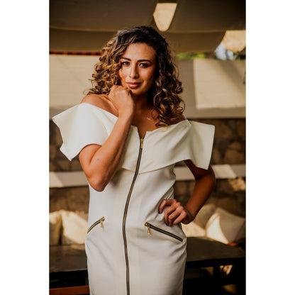 Echke Off Shoulder Dress with Zip Detailing