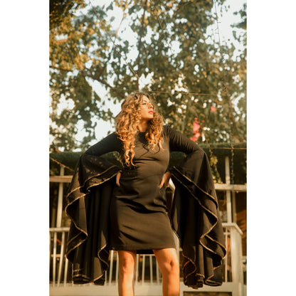 Echke Black Mini Dress with Bell Sleeves