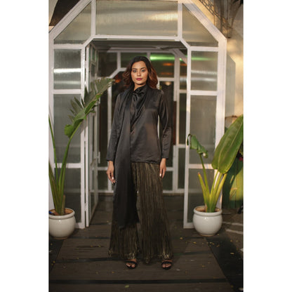 Echke Shawl Feature Top with Pleated Pants Co-Ord (Set of 2)