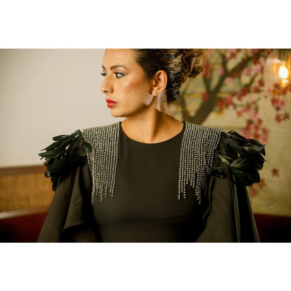 Echke Knee length with Embellishments and Feathers