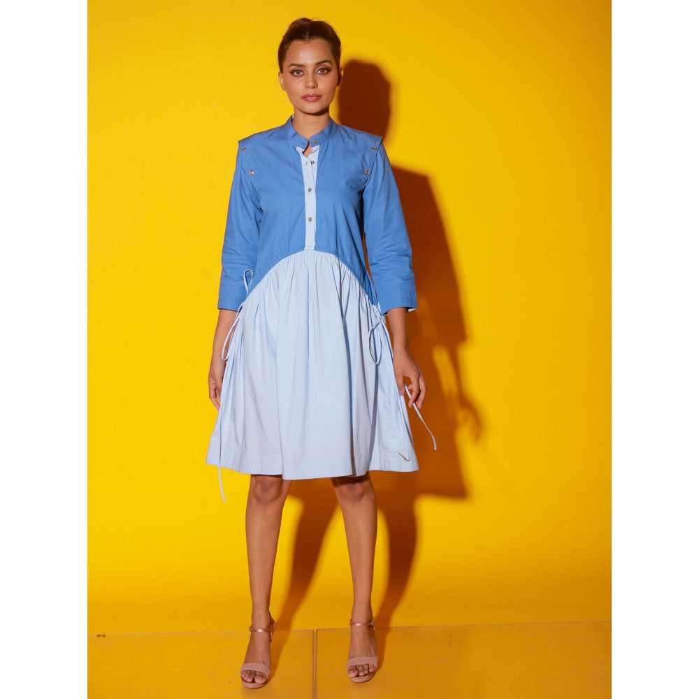 Echke Dark & Light Blue Dress With Detachable Sleeves And Drawstring Feature