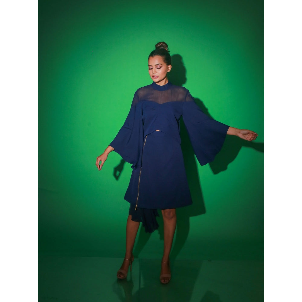 Echke Blue Solid Skirt With Top (Set of 2)
