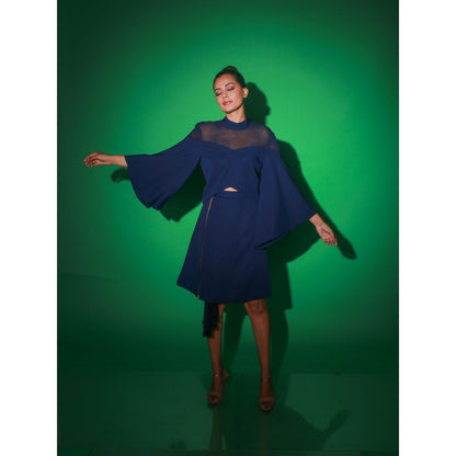 Echke Blue Solid Skirt With Top (Set of 2)