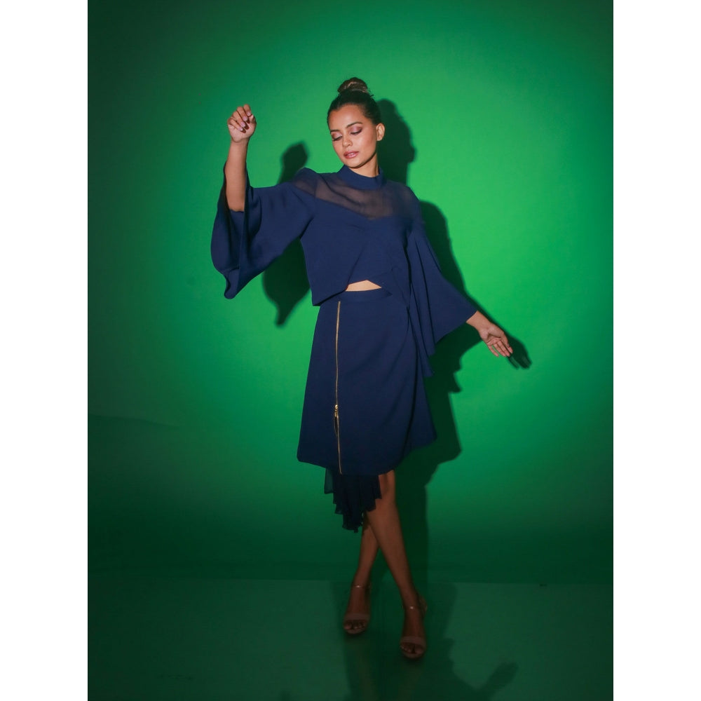 Echke Blue Solid Skirt With Top (Set of 2)