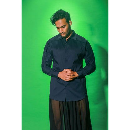 Echke Navy Blue Solid Shirt
