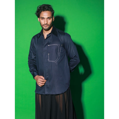 Echke Navy Blue Solid Shirt