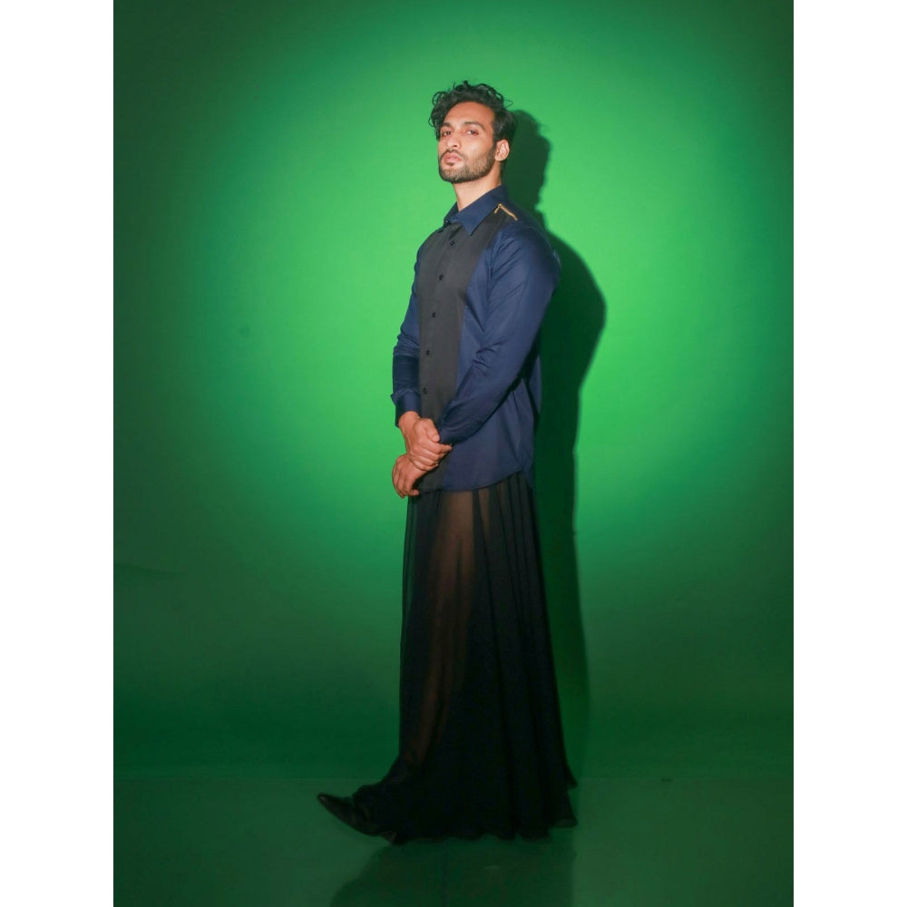 Echke Navy Blue Colorblock Shirt