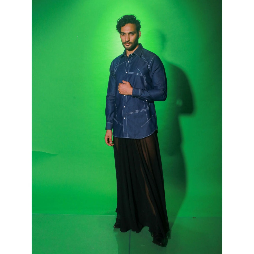 Echke Navy Blue Denim Solid Shirt