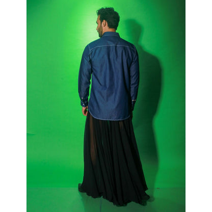Echke Navy Blue Denim Solid Shirt