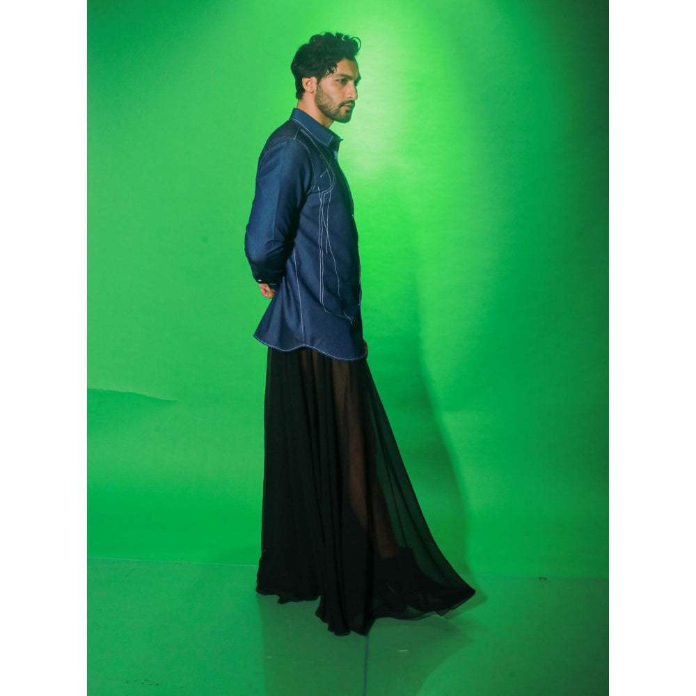 Echke Navy Blue Denim Solid Shirt