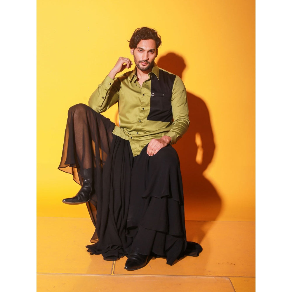 Echke Moss Green Colorblock Shirt