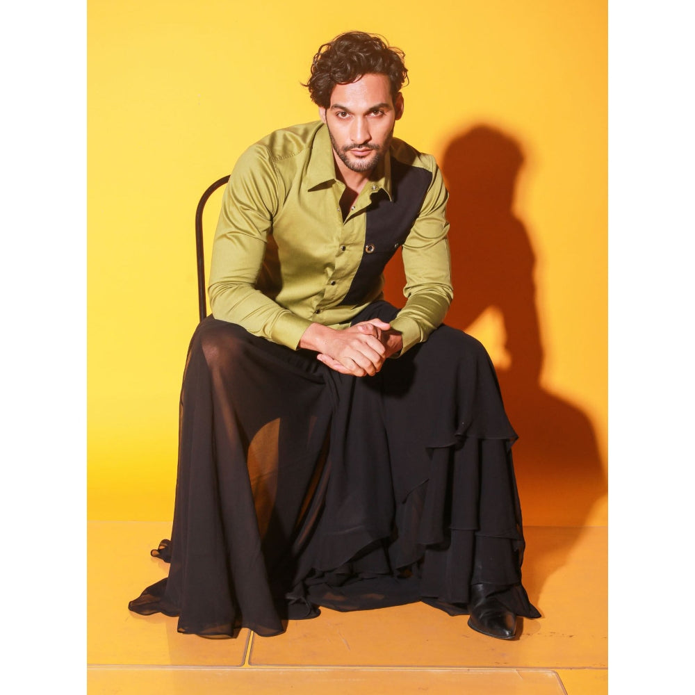 Echke Moss Green Colorblock Shirt