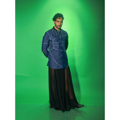 Echke Navy Blue Solid Denim Shirt