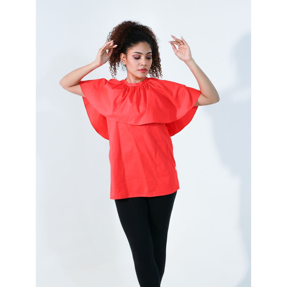 Echke Coral Halter Top with Attached Cape Feature