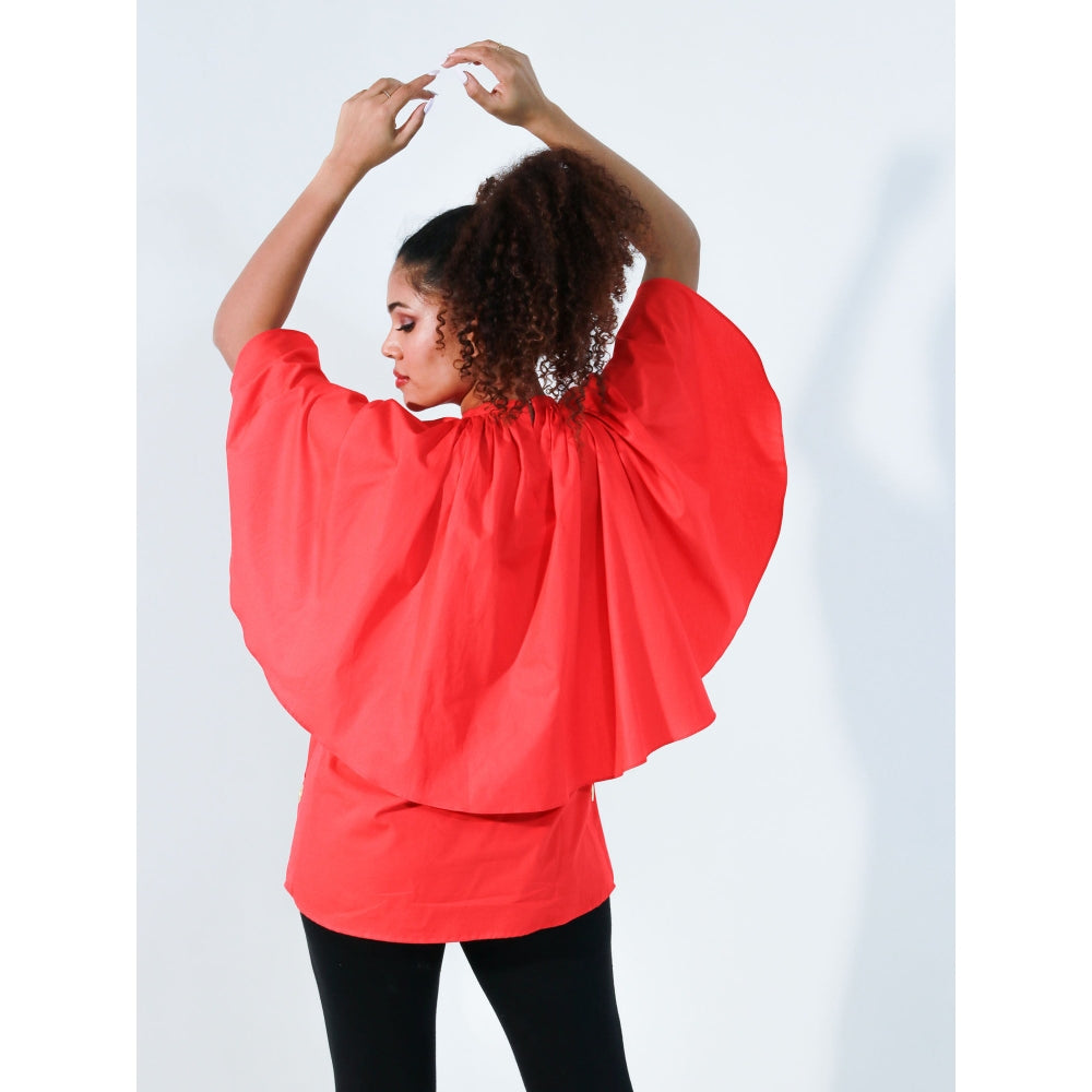 Echke Coral Halter Top with Attached Cape Feature