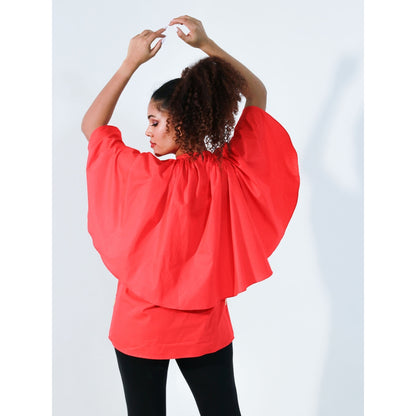 Echke Coral Halter Top with Attached Cape Feature