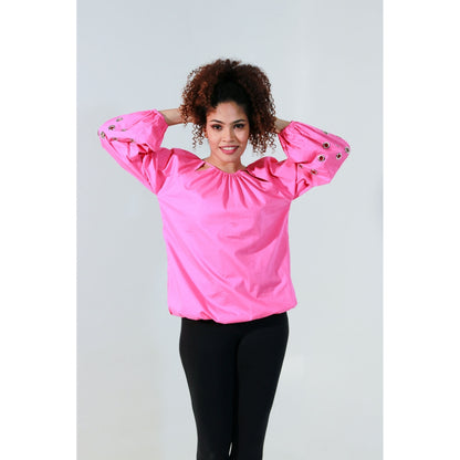 Echke Pink Waist Elasticated Top with Rouged String Feature