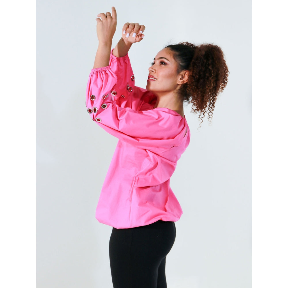 Echke Pink Waist Elasticated Top with Rouged String Feature