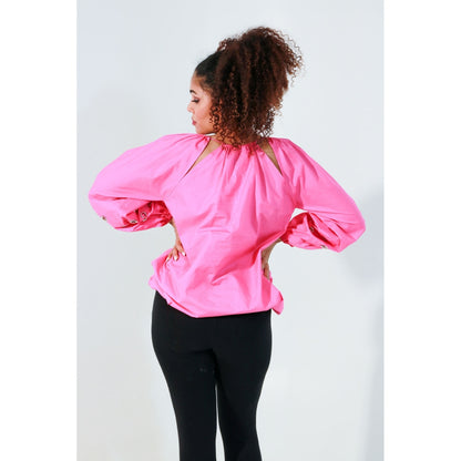 Echke Pink Waist Elasticated Top with Rouged String Feature