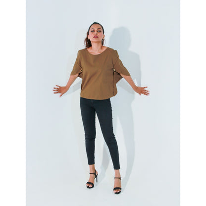 Echke Brown Top with Angular Slit Sleeves