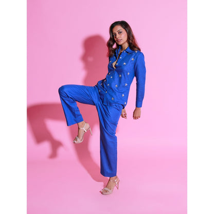 Echke Ink Blue Linen Co-Ord with Embroidery (Set of 2)