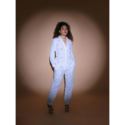 Echke White Linen Co-Ord with Embroidery (Set of 2)