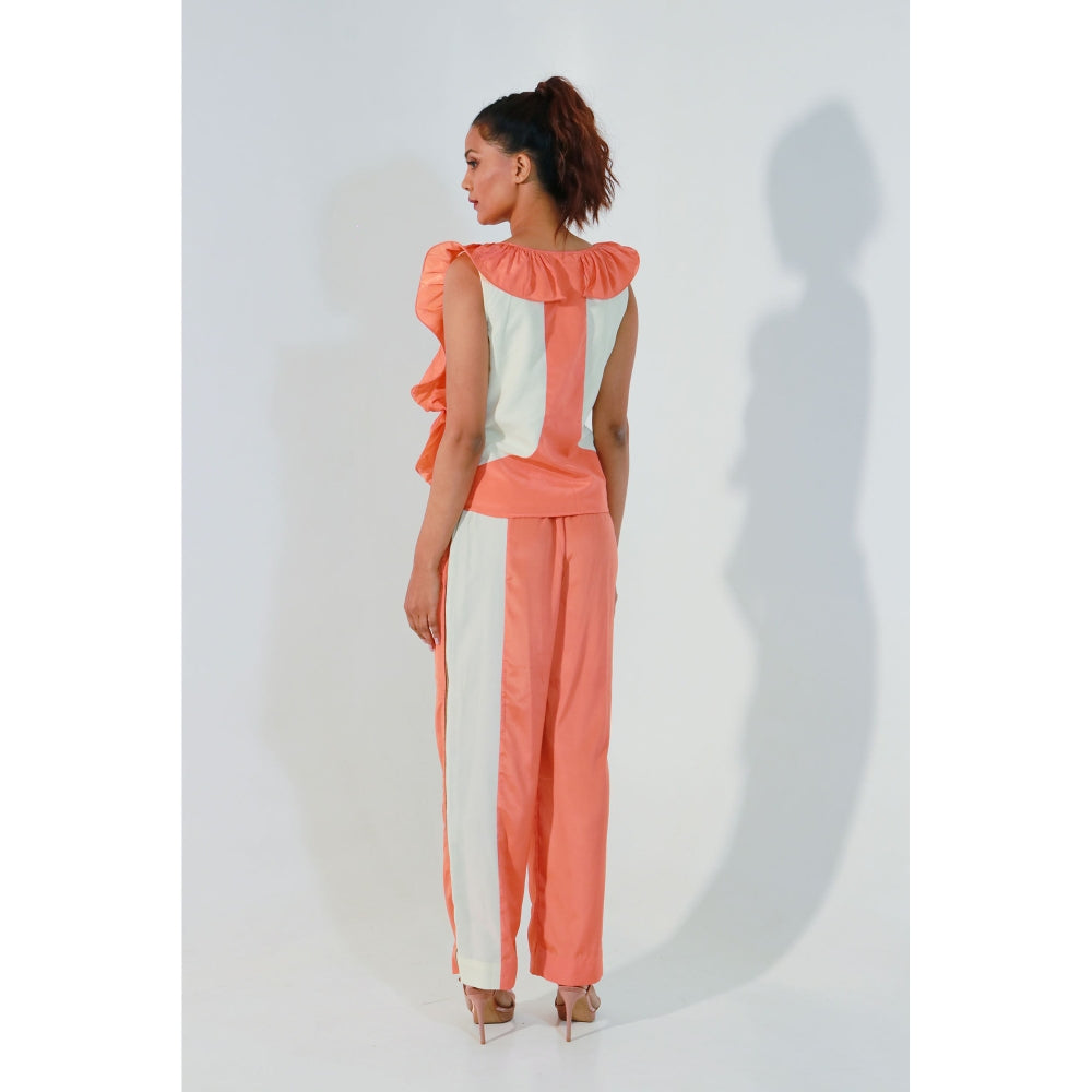 Echke Coral Colourblock Co- Ord with Frill and Zip Feature (Set of 2)