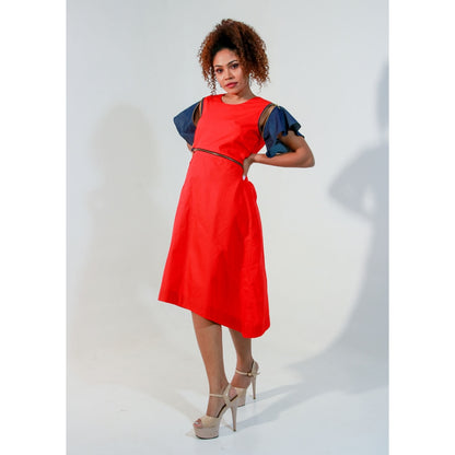 Echke Coral Sleeveless Dress with Waist Zipper and Cut Out Feature