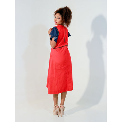 Echke Coral Sleeveless Dress with Waist Zipper and Cut Out Feature