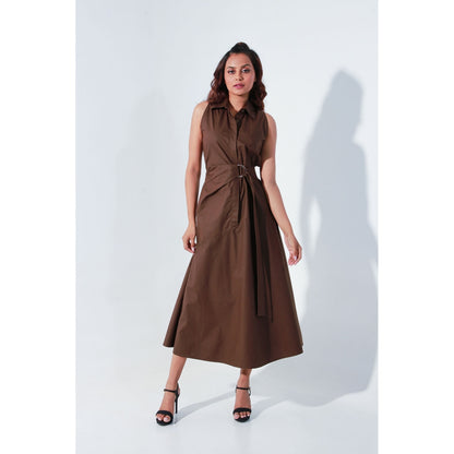 Echke Brown Sleeveless Edgar Dress with Attached Saddle Belt (Set of 2)